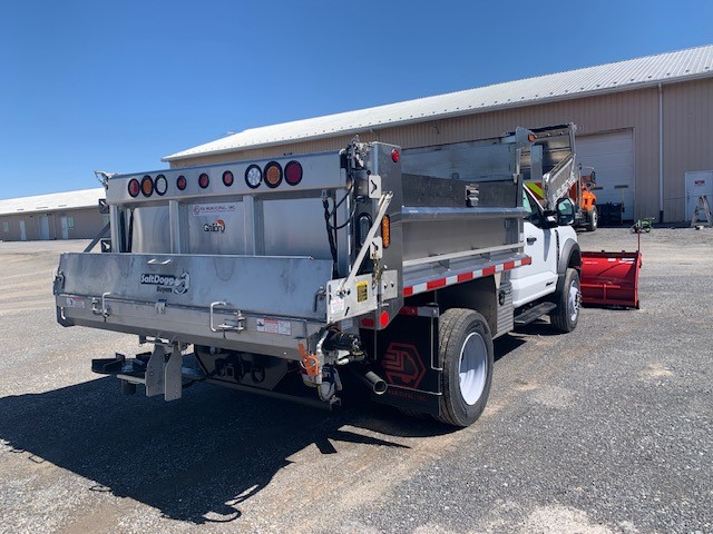 SaltDogg hopper spreader in a PA Municipal dump body on a Ford chassis with front plow