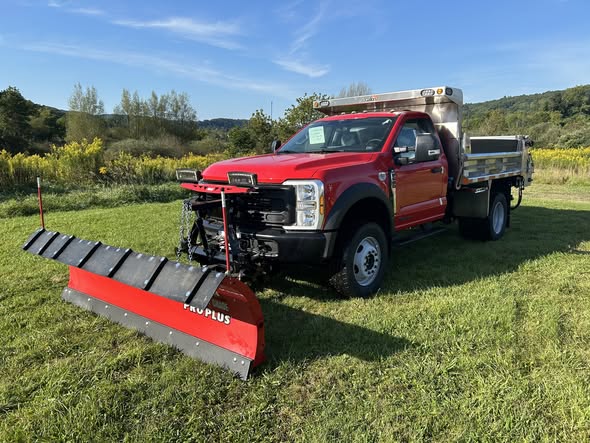 Winter-ready township truck with Galion 133U stainless dump body, Western 9-foot Pro Plus plow and Buyers tailgate spreader, headed to Allegheny County