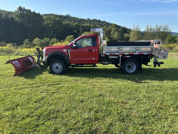 Winter-ready township truck with Galion 133U stainless dump body, Western 9-foot Pro Plus plow and Buyers tailgate spreader, headed to Allegheny County